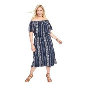 Old Navy Off the Shoulders Peasant Midi Dress Blue Floral Size 3X
